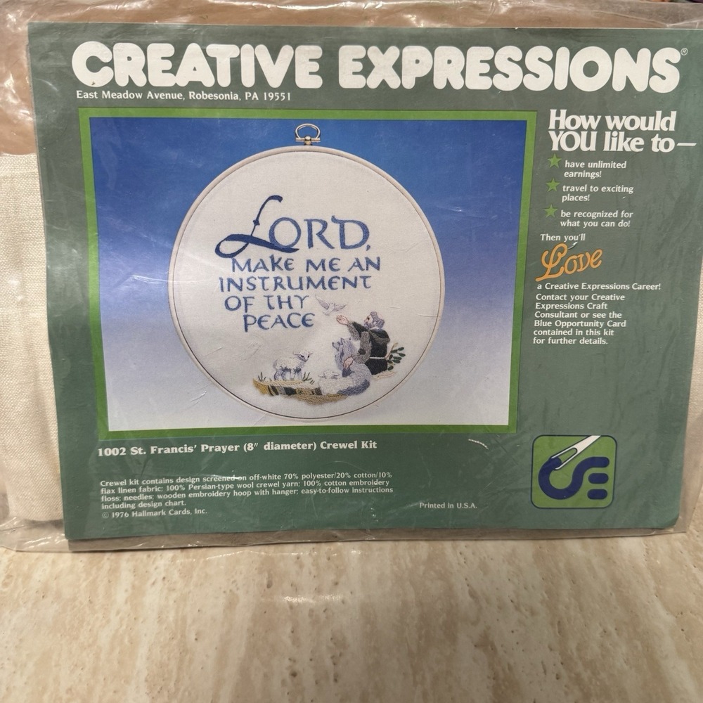 Vintage 1976 Creative Expressions 1002 St. Francis' Prayer 8" Crewel Kit